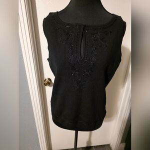 Nwt Sandra King Black Sleeveless Top With Beading Detail Petite Size L